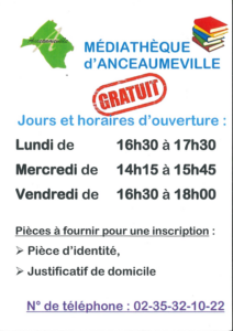 Horaires médiathèque Anceaumeville